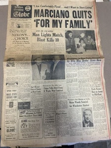 Boston Evening Globe Newspaper April 27, 1956 Rocky Marciano Quits Retires - Picture 1 of 4