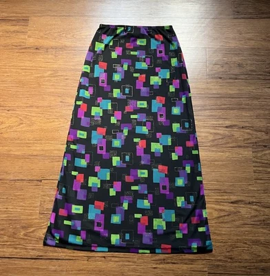Винтажная юбка Y2K 90-х размер 4 черная многоцветная геометрическая многослойная длинная мод гранж - Изображение 1 из 4