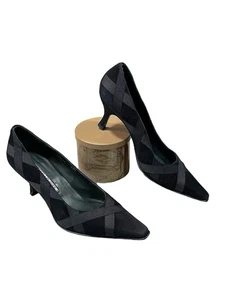 Donald J Pliner Black Suede Leather Kitten High Heels Pumps Shoes Women’s Sz 7.5 - Picture 1 of 11