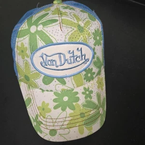 Von Dutch Truckermütze mit Schmucksteinen Glitzer mit Blumen gesticktes Logo Druckknopflasche - Bild 1 von 16