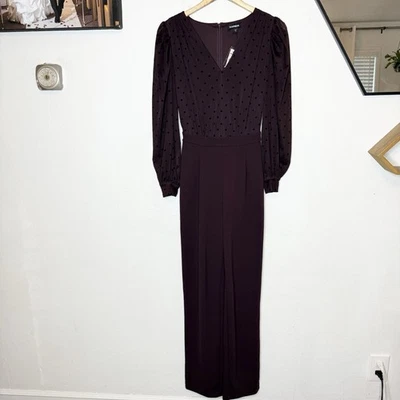 Nuevo Mono Express Merlot Lunares Manga Evento Formal Manga Larga Para Mujer’s XS Foto 1 de 4