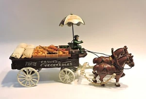 Vintage Cast Iron Fresh Fruits & Vegetables Horse Drawn Cart Wagon - Picture 1 of 19