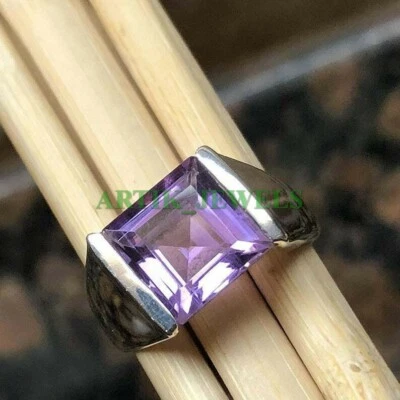 Natural Amethyst Gemstone with 925 Sterling Silver Ring for Men's #36 - Image 1 of 4