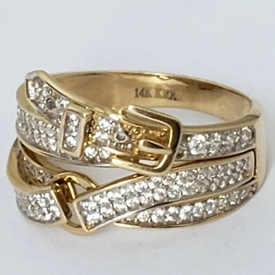 Wide real 14k Yellow Gold belt buckle Ring Size 56789 1.5 carat  - Image 1 of 4