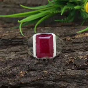 Solid 925 Sterling Silver Natural Ruby Corundum Gemstone Christmas Men's Ring - Picture 1 of 11