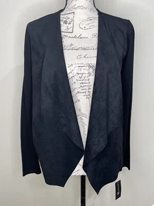 INC International Concepts Women's Size Small Draped Cardigan Black Faux Suede - Picture 1 of 12