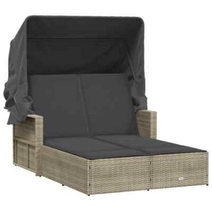 Double Canopy Sun Lounger Outdoor Garden Pool Patio Wicker Rattan Daybed Lounge - Picture 1 of 10