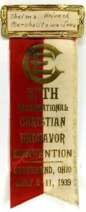 1939 Cleveland Christian Endeavor Convention Band Pin Holveck Marshalltown C53 - Bild 1 von 4