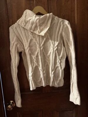 Suéter grueso tejido con cable Paul James para mujer M 100 % lana crema marfil Foto 1 de 4