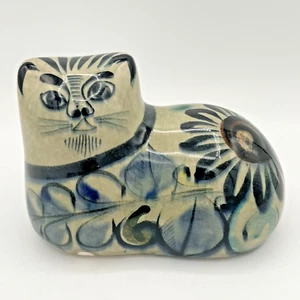 Vintage Tonala Cat Figurine Hand Painted Pottery Folk Art Mexico - Picture 1 of 12