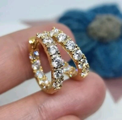 NEW BOXED Genuine Pandora 14k Gold Plated Sparkling Row Eternity Hoop Earrings💕 - Image 1 of 4