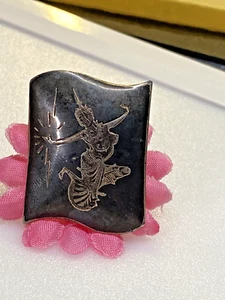 Vintage Sterling Silver Brooch 1940' Siam Brooch Niello Ware Dancer 4.40g - Picture 1 of 7