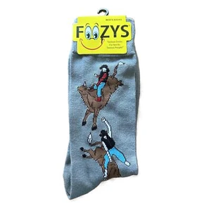 NUEVO CON ETIQUETAS Foozys Gris Novedad Vaquero Toro Montar Crew Calcetines Para Hombre Talla Única - Imagen 1 de 4