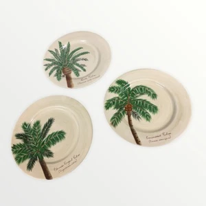 Hand Painted Palm Island Dessert / Lunch Plates 9" Set of 3  Florida Palm Trees - Picture 1 of 5