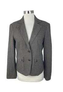 Garnet Hill Black Tan Plaid Wool Lined Button Jacket Peplum Back Pockets Size 10 - Picture 1 of 4