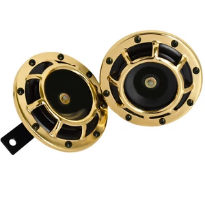 2pc 24K Gold Grill Super Loud Blast Tone 12V Compact Electric Horn Car Truck S1 - Picture 1 of 1