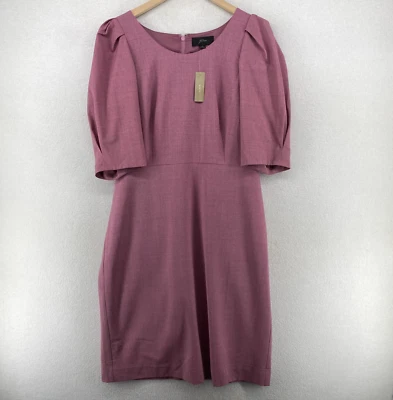 Vestido J.CREW 14 Bainhas Manga Folhada Lã Italiana Forrada Comprimento do Joelho Roxo NOVO - Imagem 1 de 4