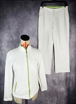 Lauren Ralph Lauren Mujer M 2 Piezas Blanco Verde Traje de Pista Pantalones Chaqueta LEER Foto 1 de 4