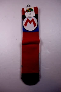 SUPER MARIO BROS Red Logo Novelty Crew Socks NEW - Picture 1 of 2