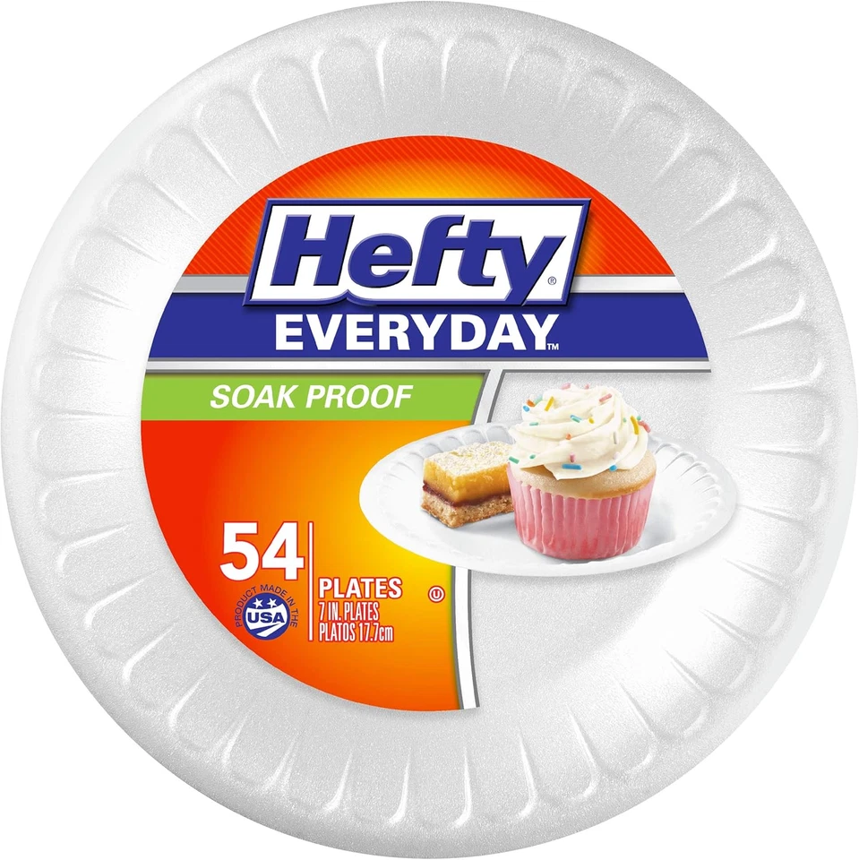 Hefty Everyday Foam Snack Plates 7 Inch Round 54 Count (Pack of 8) 432 Total