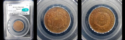 1873 2C-OPEN 3-PCGS/CAC PR65RB-POP 13 WITH 21 FINER & 500 MINTAGE - PQ TWO CENT Cover