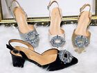 NEW WOMENS LADIES DIAMANTE MID HEEL STRAP POINTED TOE PARTY WEDDING SANDAL SHOES