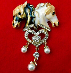 Heart STALLION Knight Chess HORSES Crest Betsey Johnson Necklace Pendant Brooch