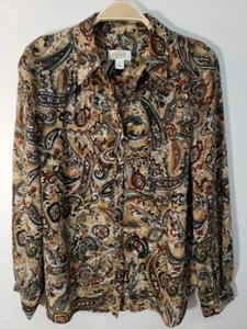 Talbots Silk Paisley Button Up Shirt Size 12 Flowy Lightweight Long Sleeve - Picture 1 of 10