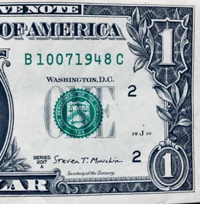 Oct 7 1948 or 10 June 1948: Birthday Note One Dollar Bill B 10-07-1948 C - Image 1 of 3