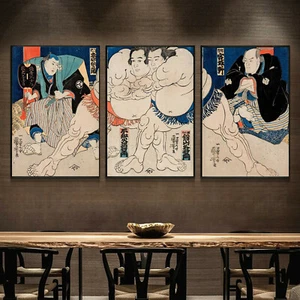 Set 3 Art Silk Canvas Sumo Ukiyoe Japanese Paint poster Decor Unframed P53 - Picture 1 of 11