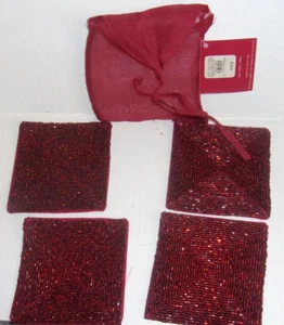 POTTERY BARN ROT GLASPERLEN UNTERSETZER ~ 4ER SET ~ 4" QUADRATISCH - Bild 1 von 6