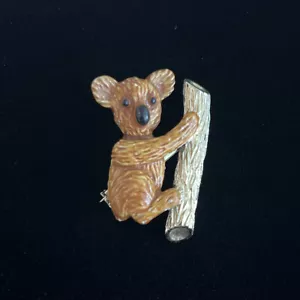 Koala Bear Brooch Vintage Signed Gerry's Koala Bear On Bamboo Pin - Picture 1 of 10