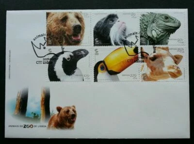 [SJ] Portugal Zoo Animal 2001 Bear Bird Giraffe Reptile Monkey Wildlife (FDC) - Image 1 of 4
