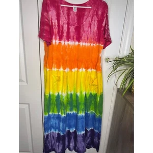 New Dharma Trading Co Women's Tie Dye Maxi Cotton Festival Hippie Boho Dress XL - Picture 1 of 7