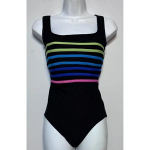 Y2K Retro Athletic One Piece Swimsuit Size 12 Minimalist Classic Timeless Preppy - Picture 1 of 6