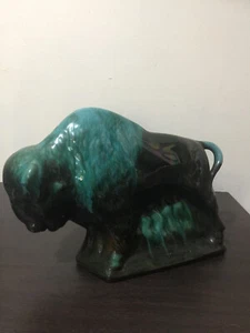 Bison Bull The Blue Mountain Colección Canadiense Cerámica Verde Negro Mammeth - Imagen 1 de 15