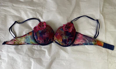 Victoria's Secret Vintage Rare Sheer Straps Padded Push Up Embroidery Bra 34B - Image 1 of 4