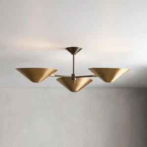3 Light Brass Shade Chandelier, handmade Modern Ceiling décor fixture - Picture 1 of 6