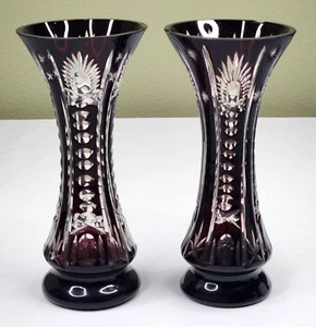 Jarrón de cristal de plomo Lausitzer de colección 7,75" púrpura? Par de corte a claro x2 *llantas dañadas - Imagen 1 de 10