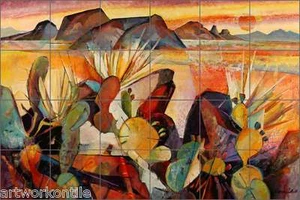 Piastrelle di ceramica murale backsplash Cullar Southwest Cactus Landscape Art WC123 - Foto 1 di 8