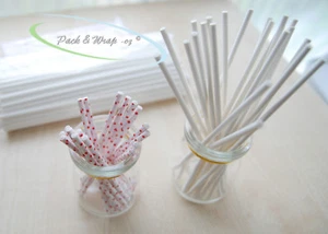 Quality Lollipop Sticks paper solid-centre long white cake pop dots 10/15/20 cm - Picture 1 of 6
