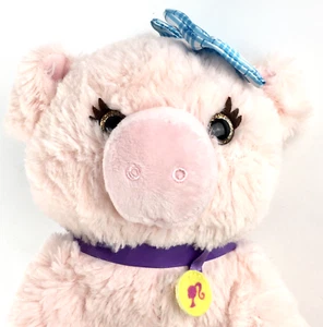 Mattel Barbie Talking Pig Sweet Orchard Farm Plush Sounds Lights Pink Blue Bow - Picture 1 of 10