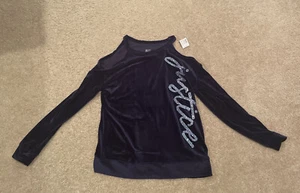 NEW Justice Navy Long Sleeve Fuzzy Peak a Boo Size 18/20 - Picture 1 of 4