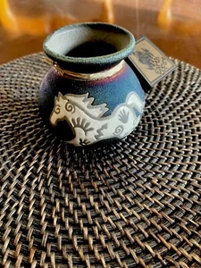 Raku Pottery Mini VASE Signed Jeremy Diller “white Horse” Earth And Fire - Picture 1 of 11
