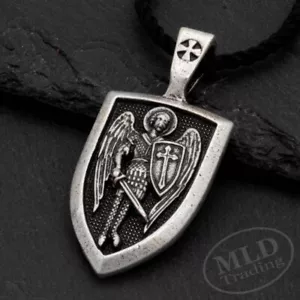 Collar Colgante Medalla Escudo de San Miguel, Aleación Antigua de Plata Zinc - Imagen 1 de 11