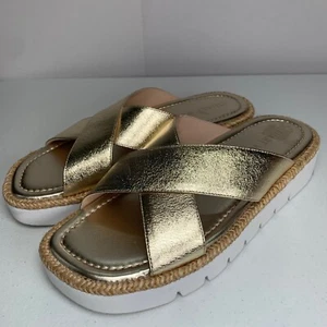 Stuart Weitzman Roza Lift Lug Slide Metallic Gold klobige Sandalen Größe 8,5B - Bild 1 von 10