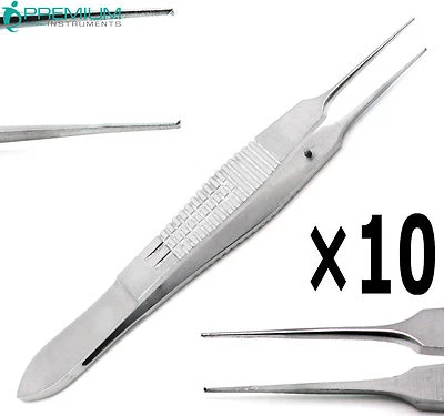 PREMIUM INSTRUMENTS 10 Pcs New Ophthalmic Castroviejo Forceps 4" Suture 0.3mm Tying 1x2 Micro Teeth