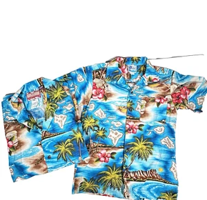 Vintage Mens M RJC Hawaiian Shirt Island Palm Tiki Retro Hawaii Father Son - Picture 1 of 13