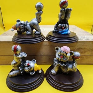 4 Vintage George Good Pewter Bear Clown 2.5" Figurines Wood Base Lot - Picture 1 of 9