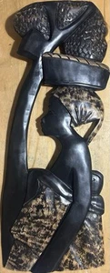 Vintage African Tribal Woman Carrying Baby Hand Carved Wood Wall Art - (VGC) - Foto 1 di 6